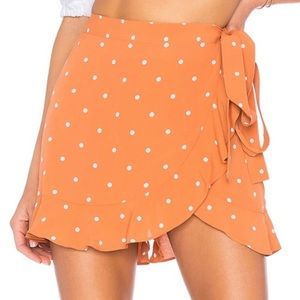 For Love and Lemons Burnt Orange Polka-Dot wrap skort. Size Small